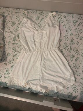 Auden White Lace-Trim Sleep Romper